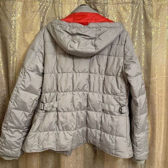 Eddie Bauer Womens Yukon Classic Taupe Orange Down Puffer Jacket Large - Picture 2 of 9